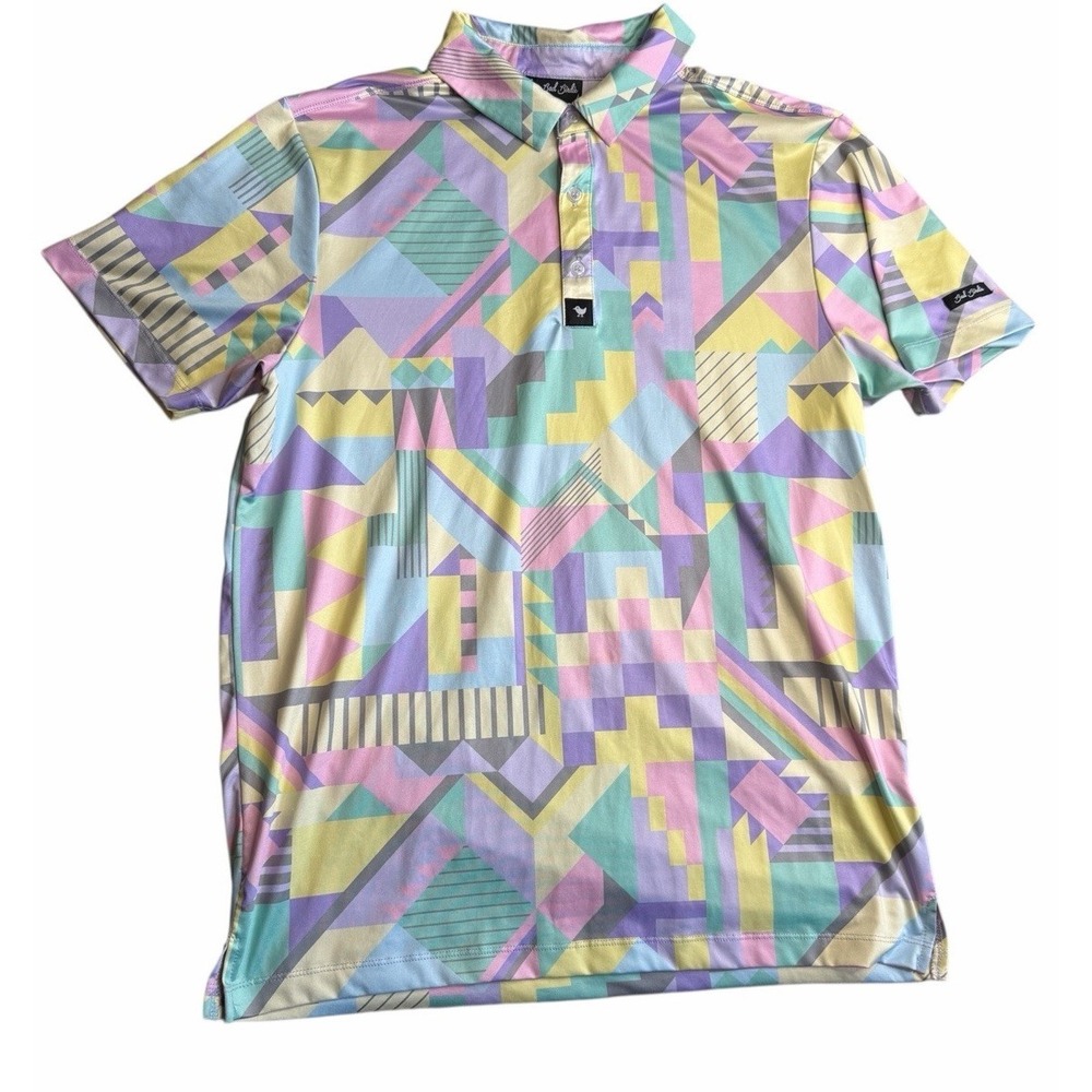 Bad Birdie Polo Shirt Mens Small Geometric Pastel Golf Performance‎ Stretch